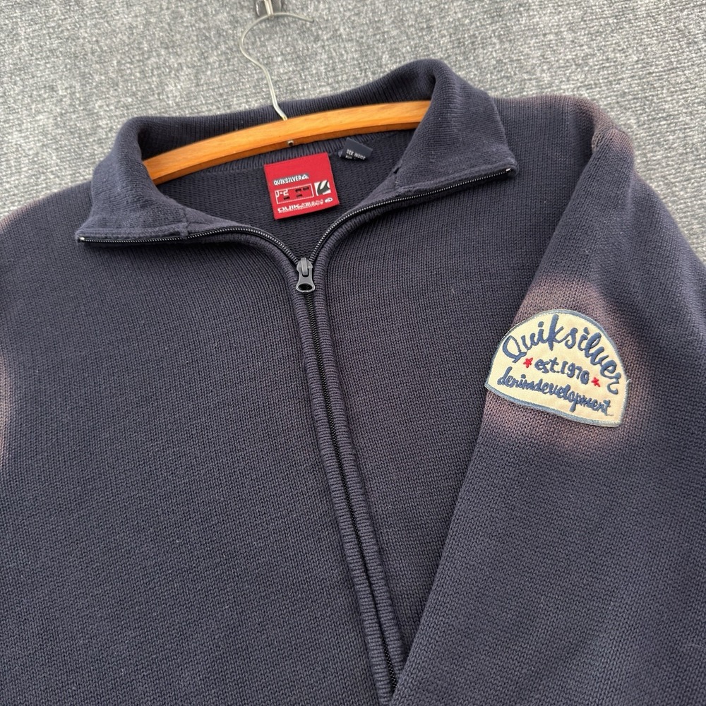 Y2K 2000s Quiksilver Mens Large Vintage Full Zip Knit Sweater Jacket Dark Navy